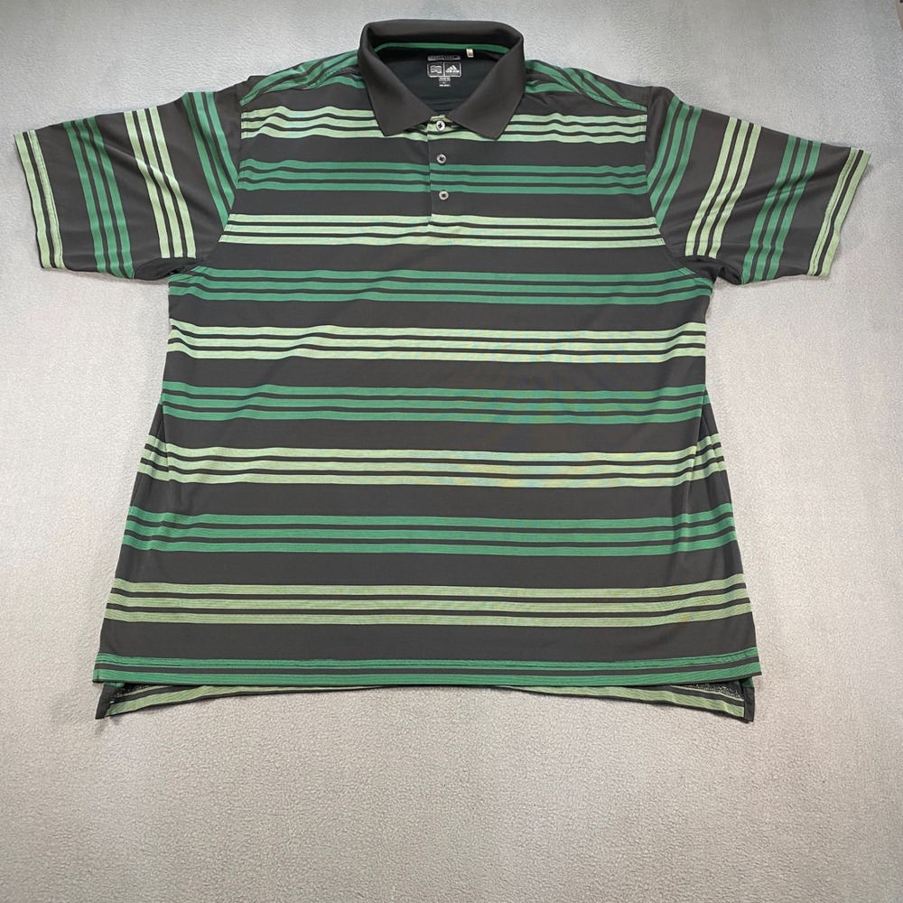 Adidas Polo Shirt Mens XL Green Striped ClimaCool Golf Short Sleeve 592645